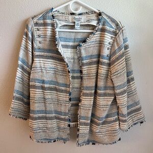 American Rag Blue and Cream Knit Cardigan size large metal embellishment